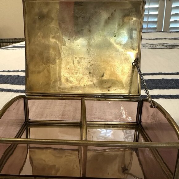 Vintage Trinket Jewelry Box - Metal & Glass - Angel with Dove - Enesco Brand - Picture 6 of 12